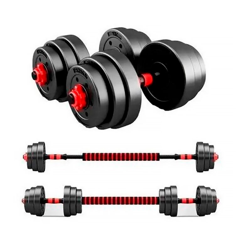 Juego De Pesas Ajustable 4 En 1 GOPLUS 20 Kg - Mancuernas, Pesas, Kettlebell Y Soporte Flexiones